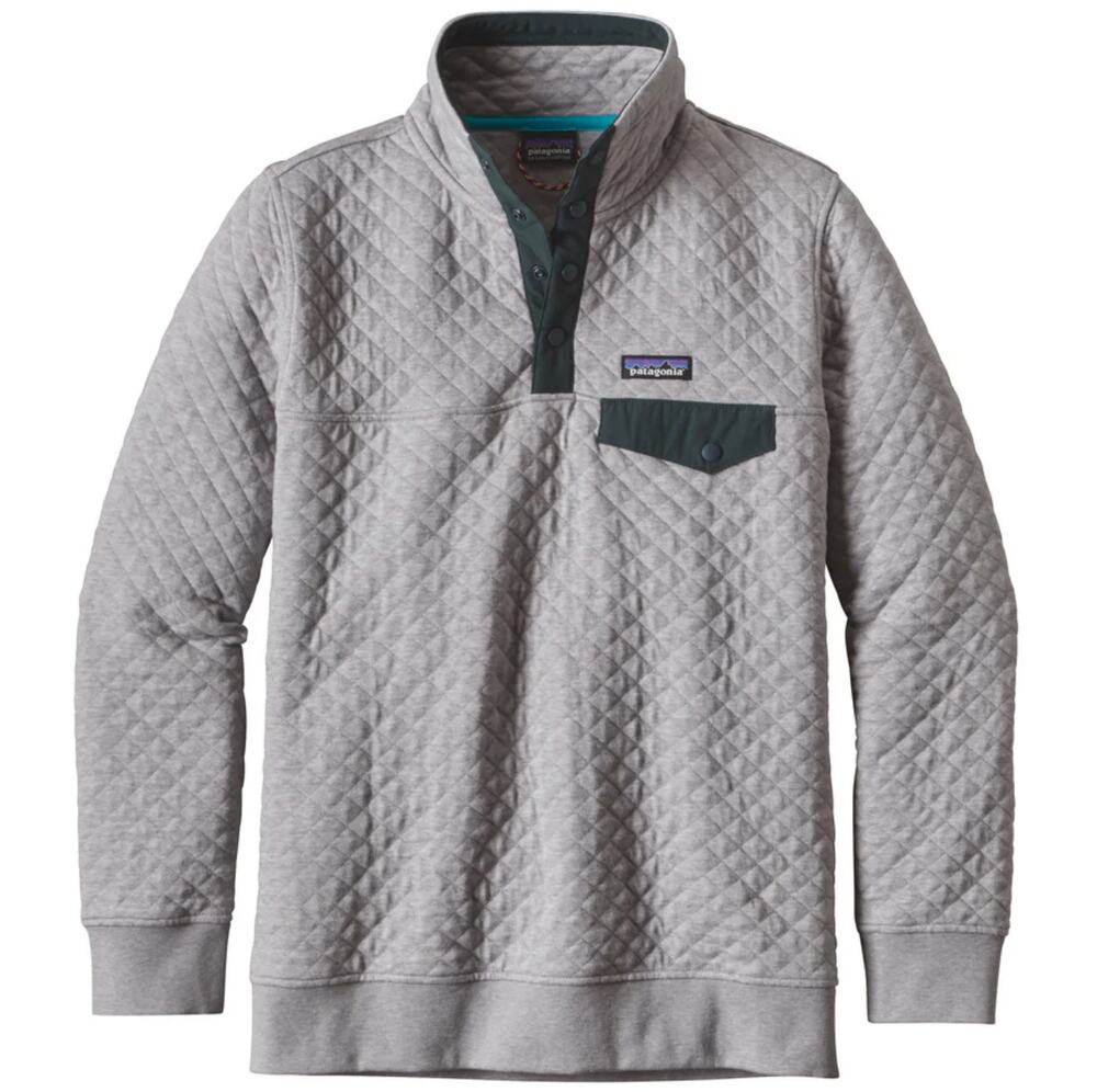 Patagonia Organic Cotton Quilt Snap-T Pullover Sweatshirt Outdoor Gray Black M